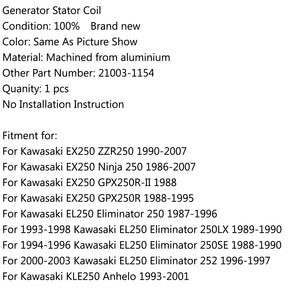 Bobina statore generatore per Kawasaki EX250 Ninja 250 1986-2007 ZZR250 1990-2007