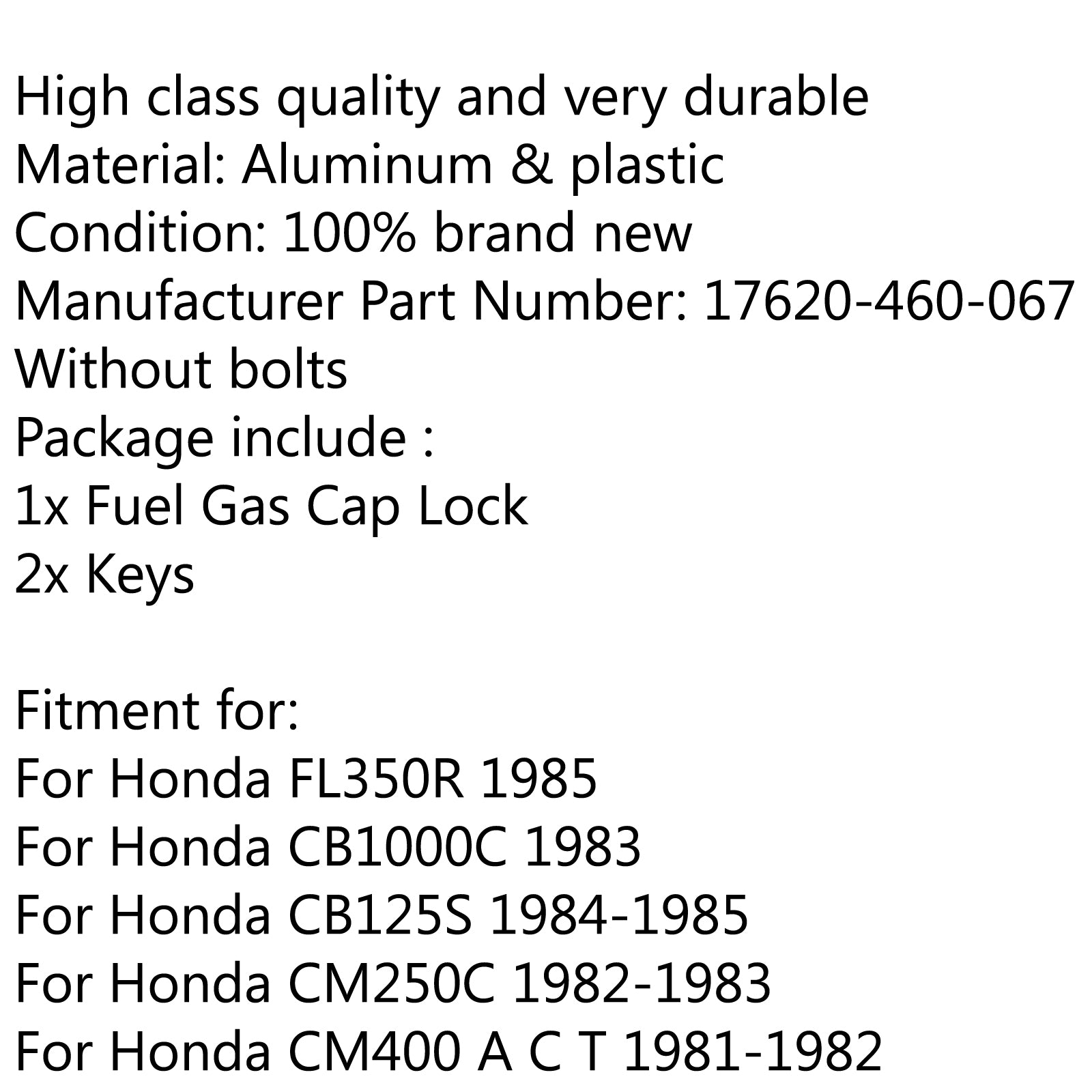 Clés de bouchon de réservoir de carburant, pour Honda CBT125 CB125S/450SC CB650/750 C/SC CB900C/1000C