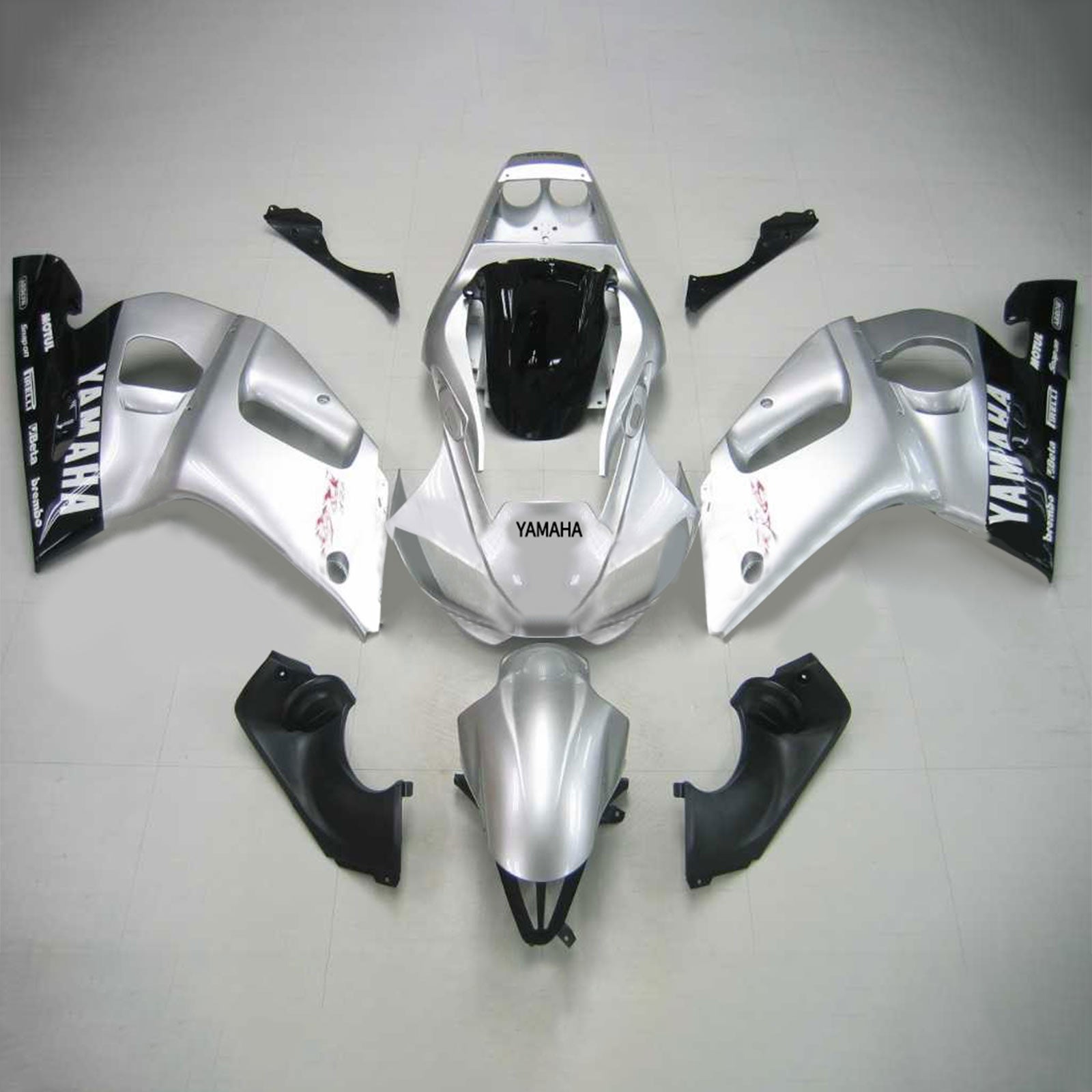 Amotopart Yamaha 1998-2002 YZF 600 R6 Sliver Black Fairing Kit