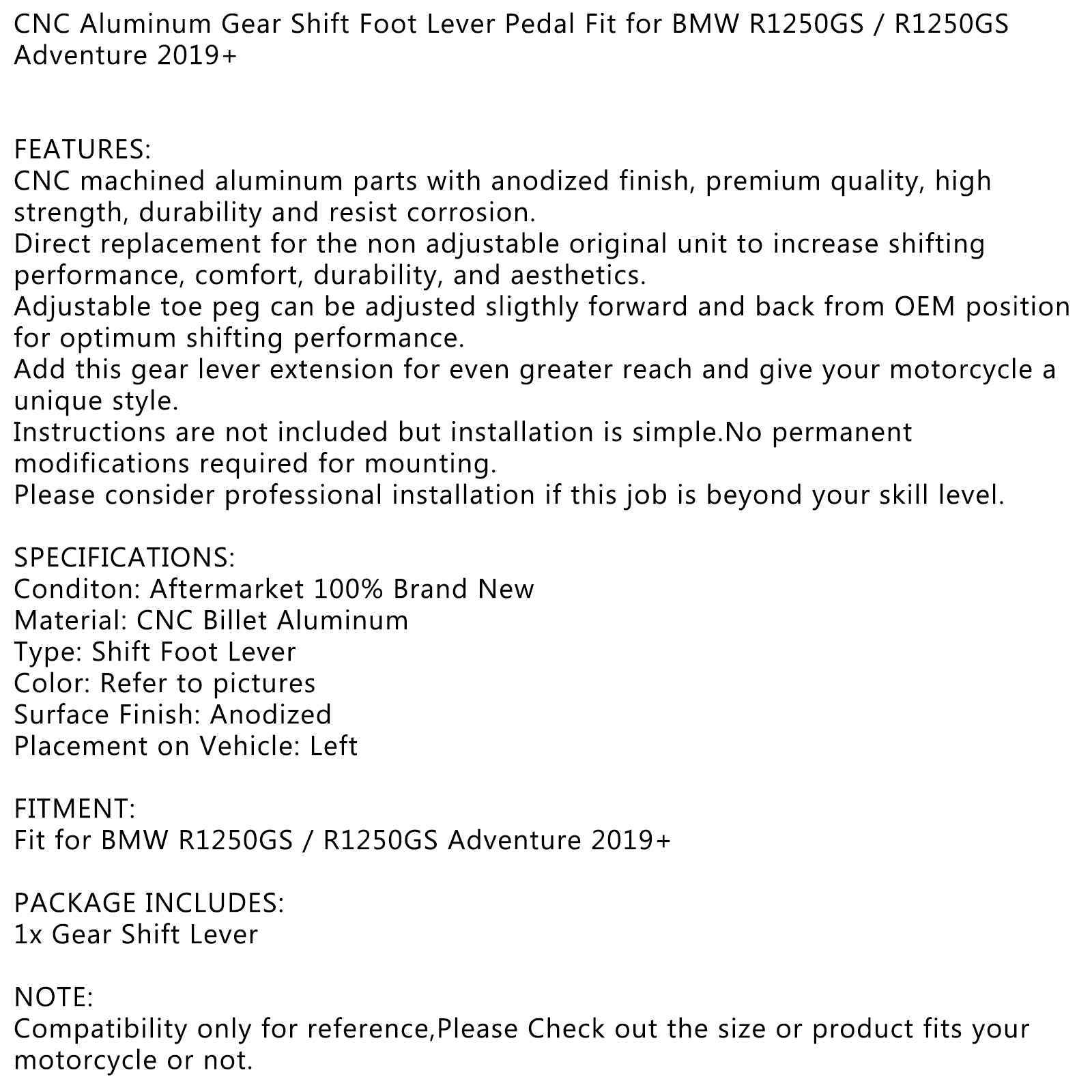 Pedale leva cambio regolabile nero adatto per BMW R 1250 GS, ADV 2019+ generico