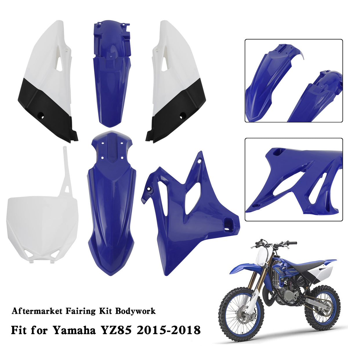 Amotopart 2015–2018 Yamaha YZ85 blau-weißes Verkleidungsset