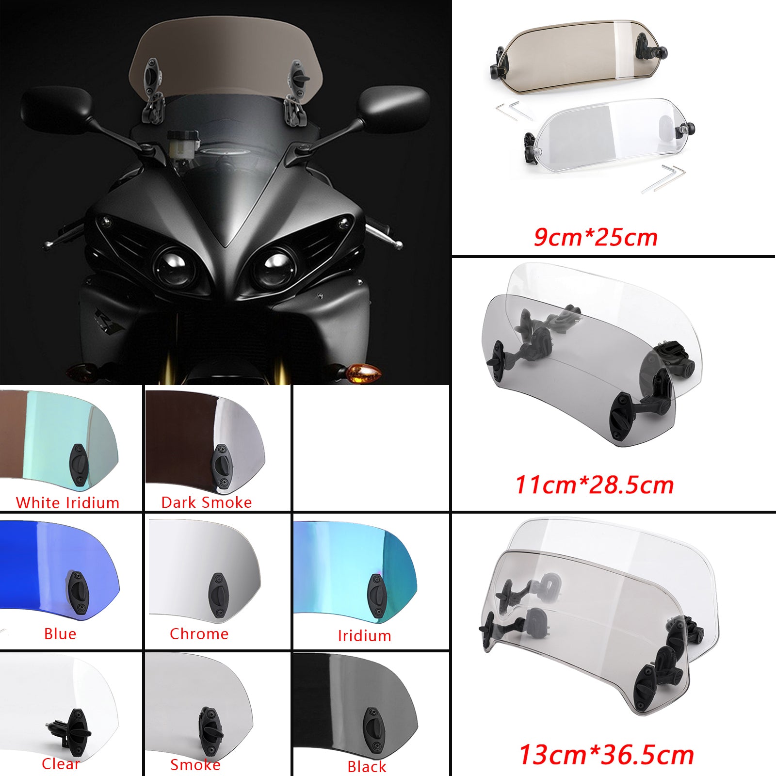 Adjustable Clip On Windshield Extension Spoiler Wind Deflector Motorcycle