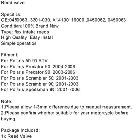 Reed Valve System For Polaris50 90 ATV Predator Sportsman50 90 01-06 0450063 Generic