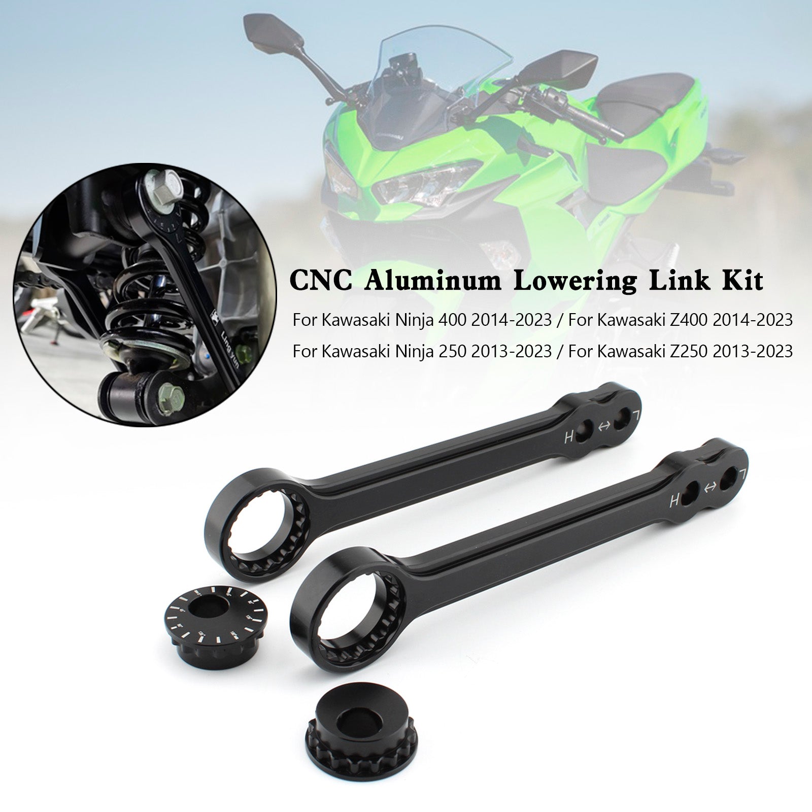 Kit de maillons d'abaissement en aluminium CNC, 40mm, pour Kawasaki Ninja 400 250 Z400 Z250 13-23