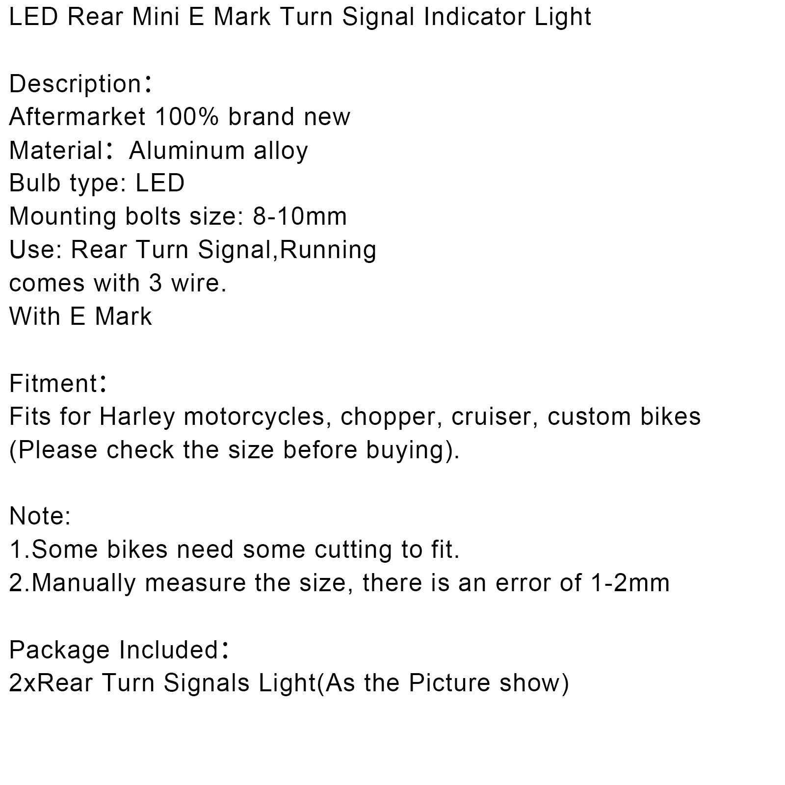 Sportster Touring Dyna Softail LED Rear Mini E Mark Turn Signal Indicator