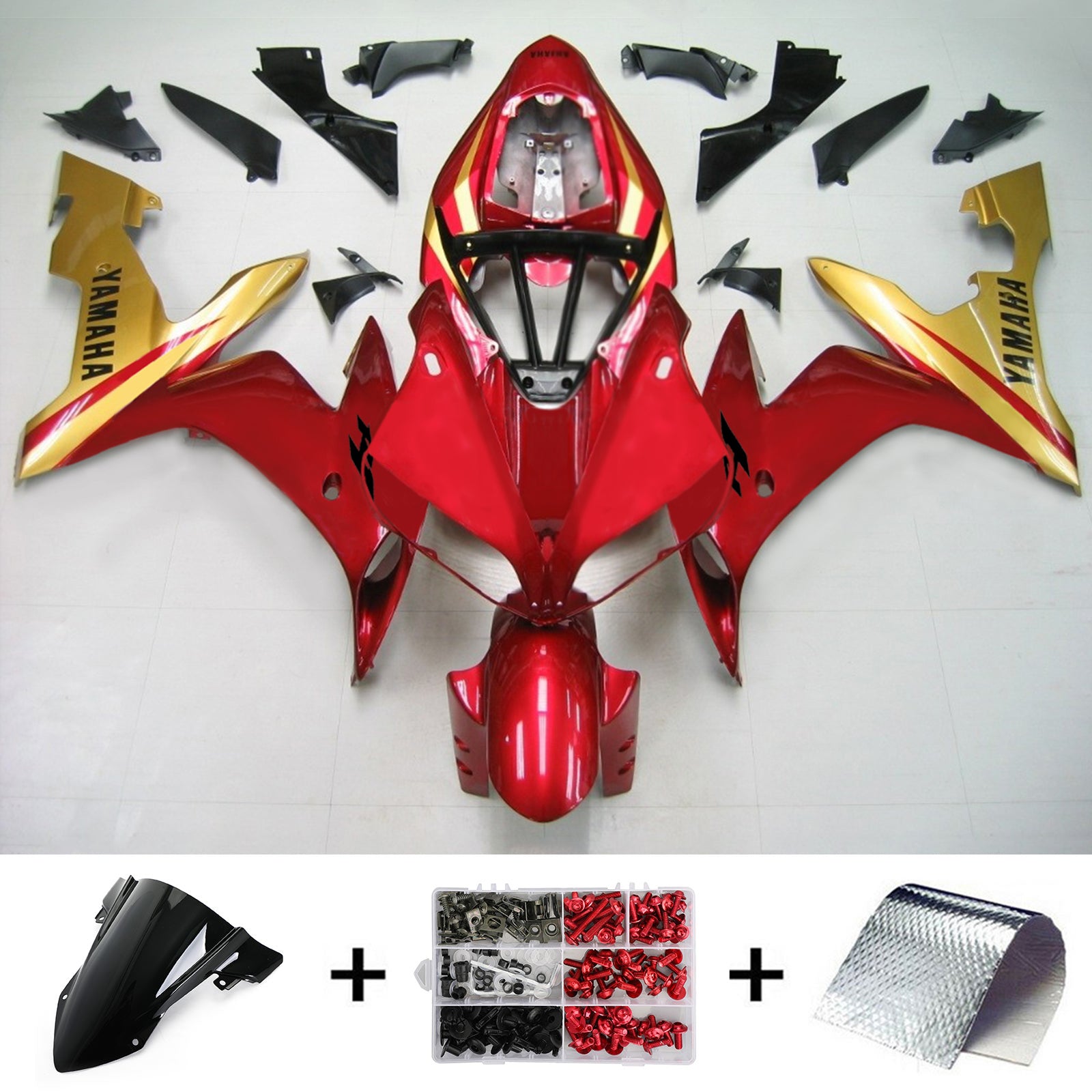 Amotopart Yamaha 2004–2006 YZF 1000 R1 rot-goldenes Verkleidungsset