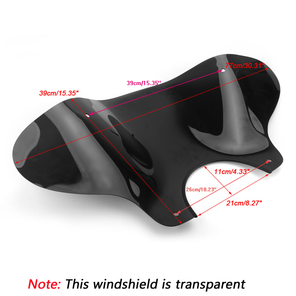 Universal Motorcycle Cruiser Windshield Windscreen with Mounting kit Black Generic