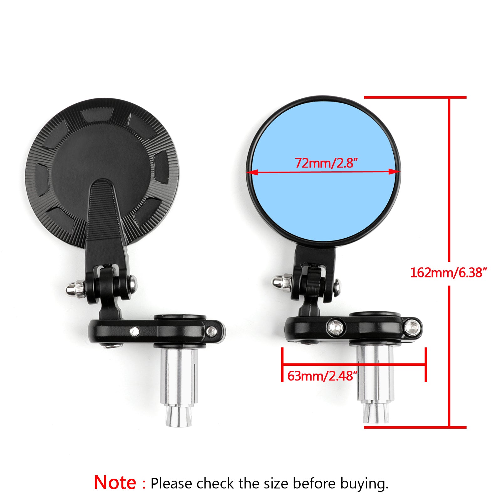 Specchietti rotondi UNIVERSALI da 7/8 "per moto CNC Bar End 3" Vista posteriore laterale generico