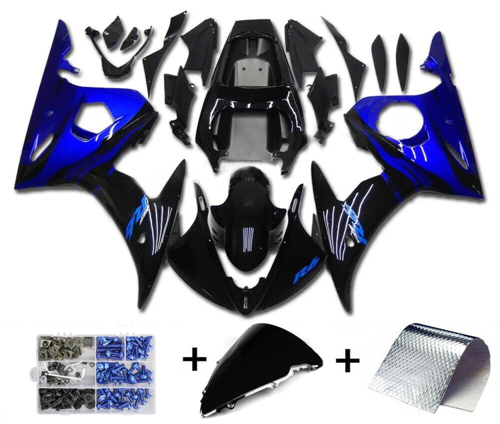 Amotopart 2005 Yamaha YZF R6 Kit Carénage Bleu Noir