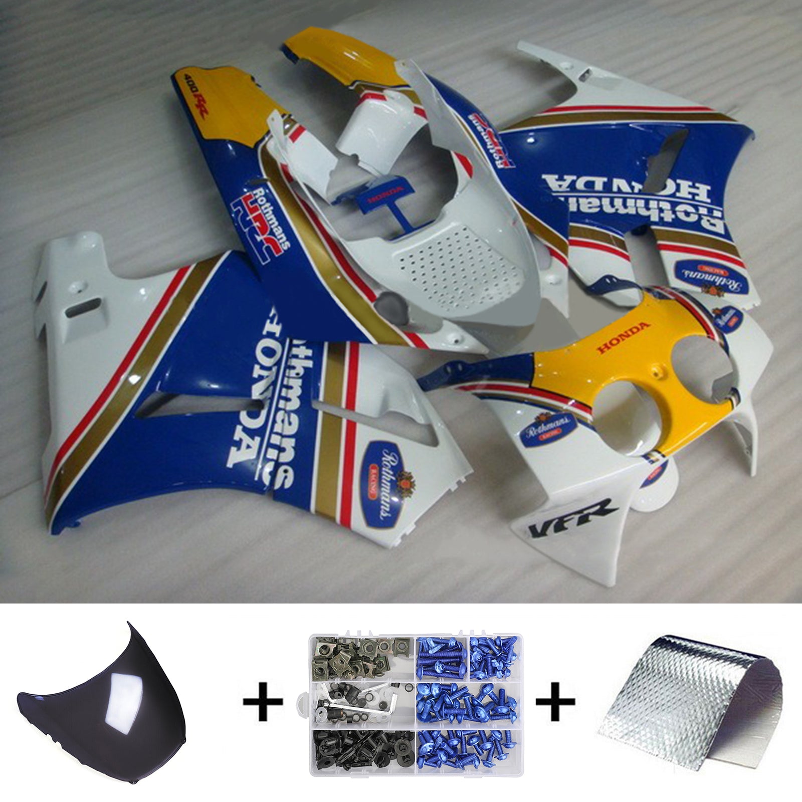 Amotopart 1988–1992 Honda VFR400R NC30 Verkleidungsset in Blau und Gelb