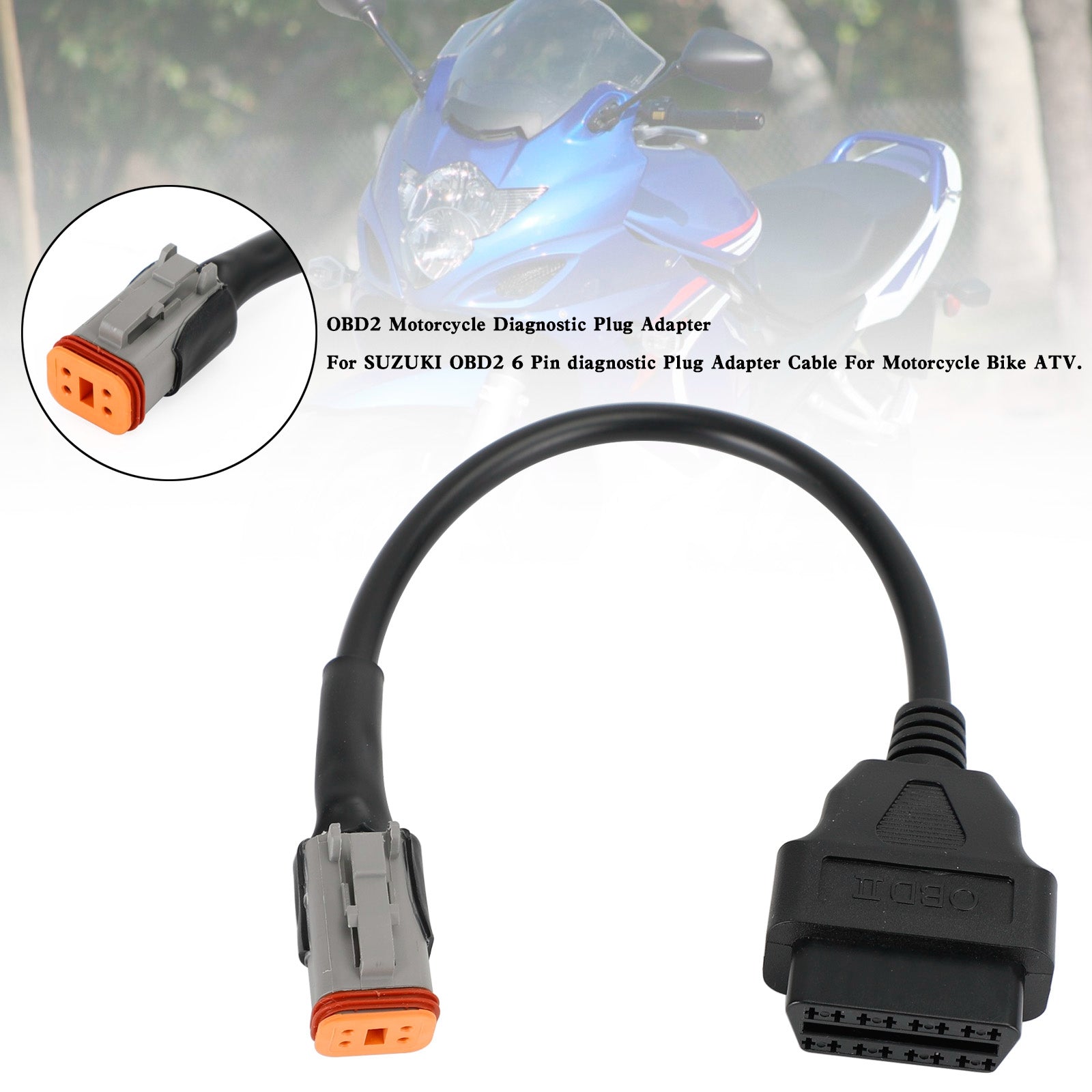 Adaptador de enchufe de diagnóstico OBD2 de 6 pines para SUZUKI, motocicleta, Scooter, ATV, Cable genérico