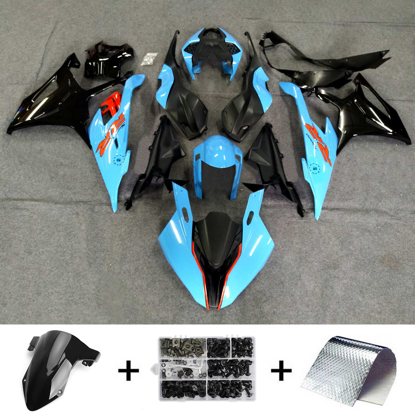 Amotopart 2019-2022 BMW S1000RR/M1000RR Black Cyan Racing Fairing Kit