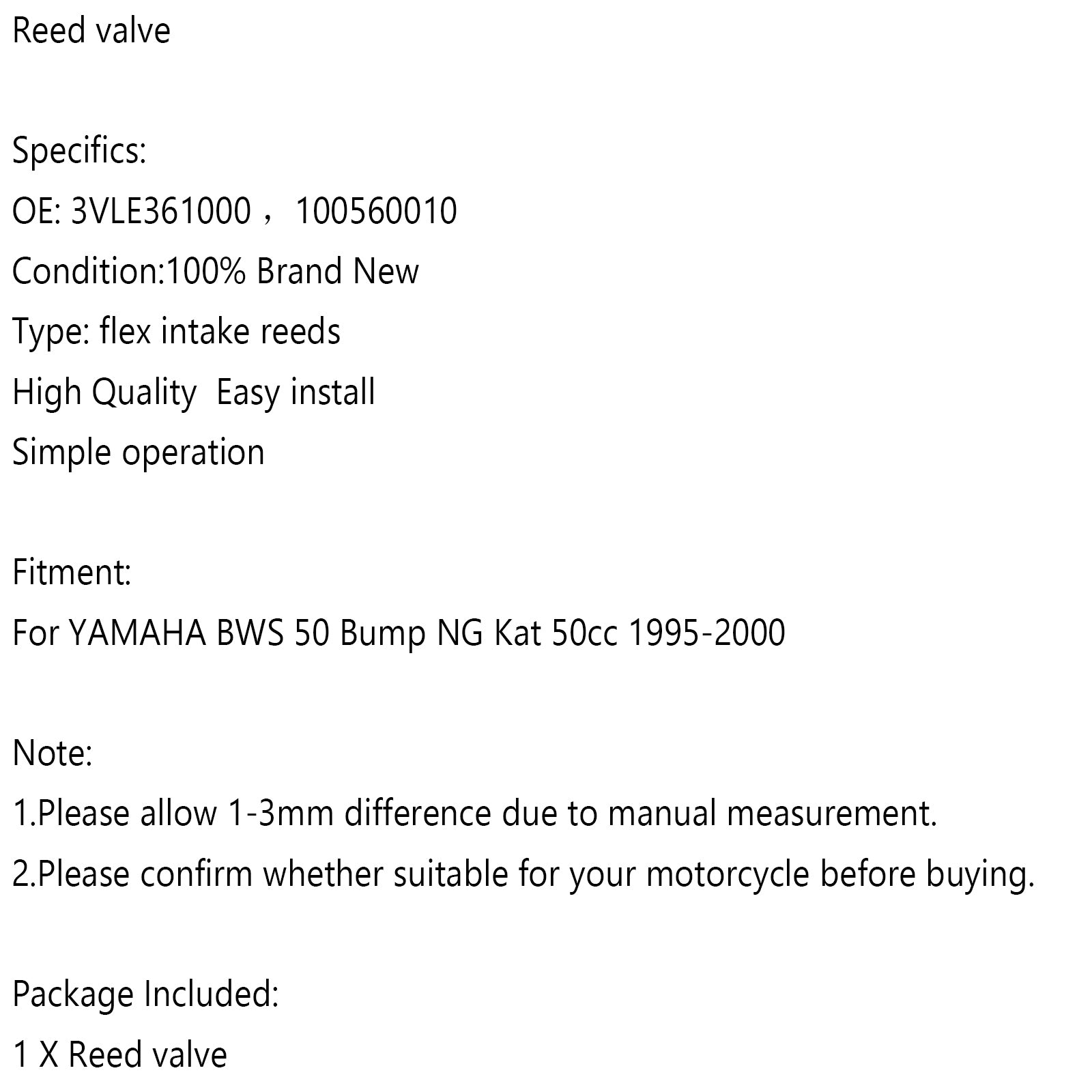 Reed Valve For YAMAHA BWS 50 Bump NG Kat 50cc 1995-2000 3VLE361000 Generic
