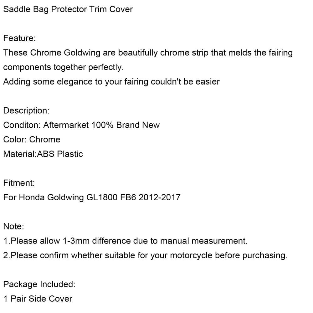 Copertura protettiva per borsa da sella cromata per Honda Goldwing GL1800 F6B 2012-2017 generica