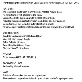 Protezione lente faro anteriore adatta per Kawasaki Zx-10R Zx 10R 2011-2015 Fumo generico