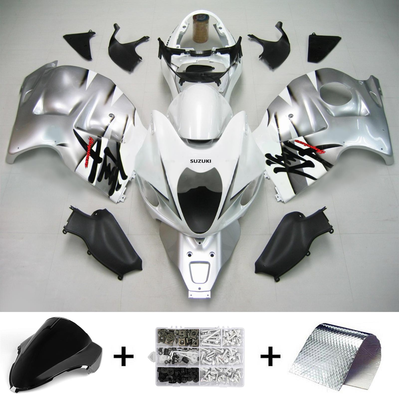 Amotopart 1999-2007 Suzuki Hayabusa GSX1300R Verkleidung Silber&Wweißes Kit