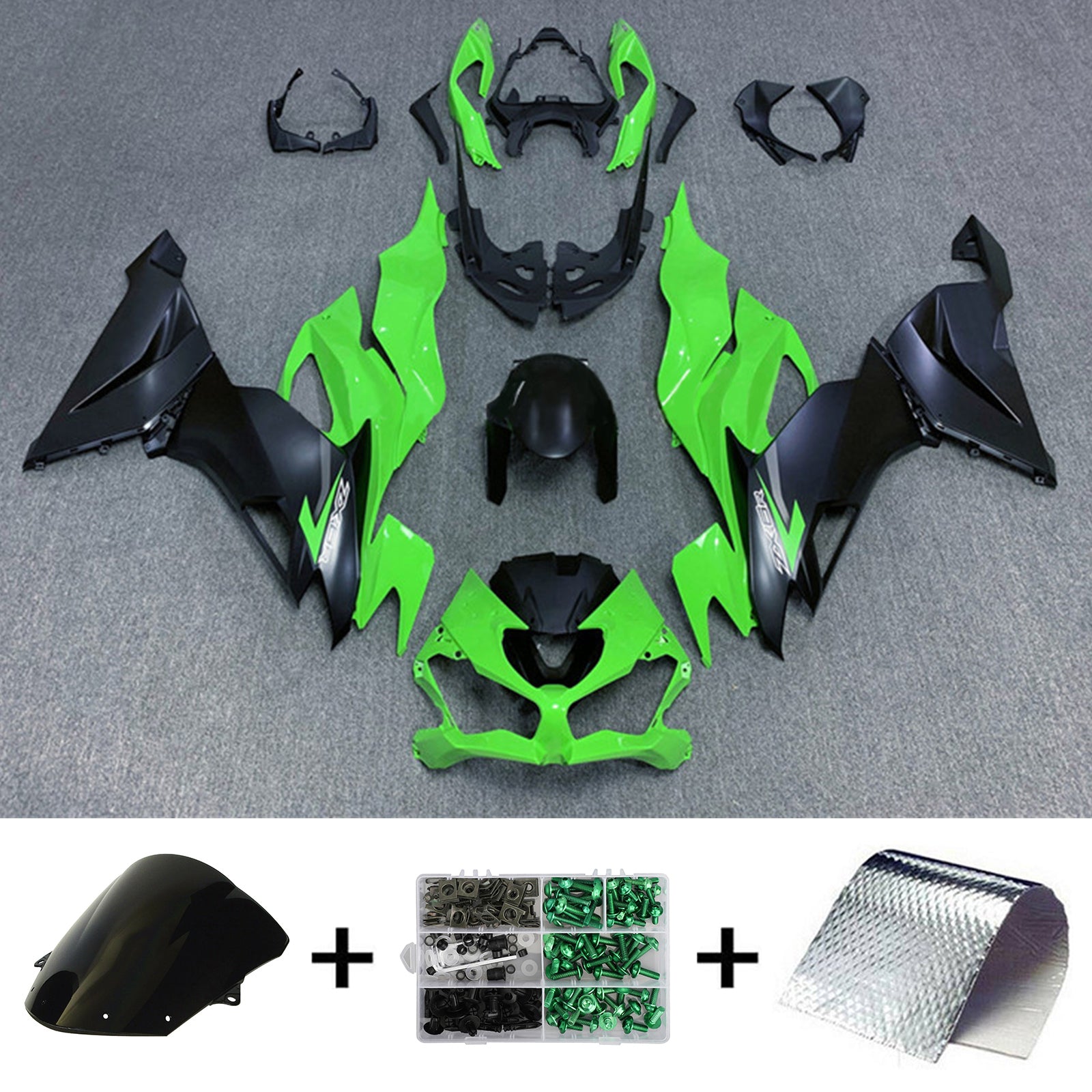 Amotopart Kawasaki 2019-2023 ZX6R ブラック グリーン フェアリングキット