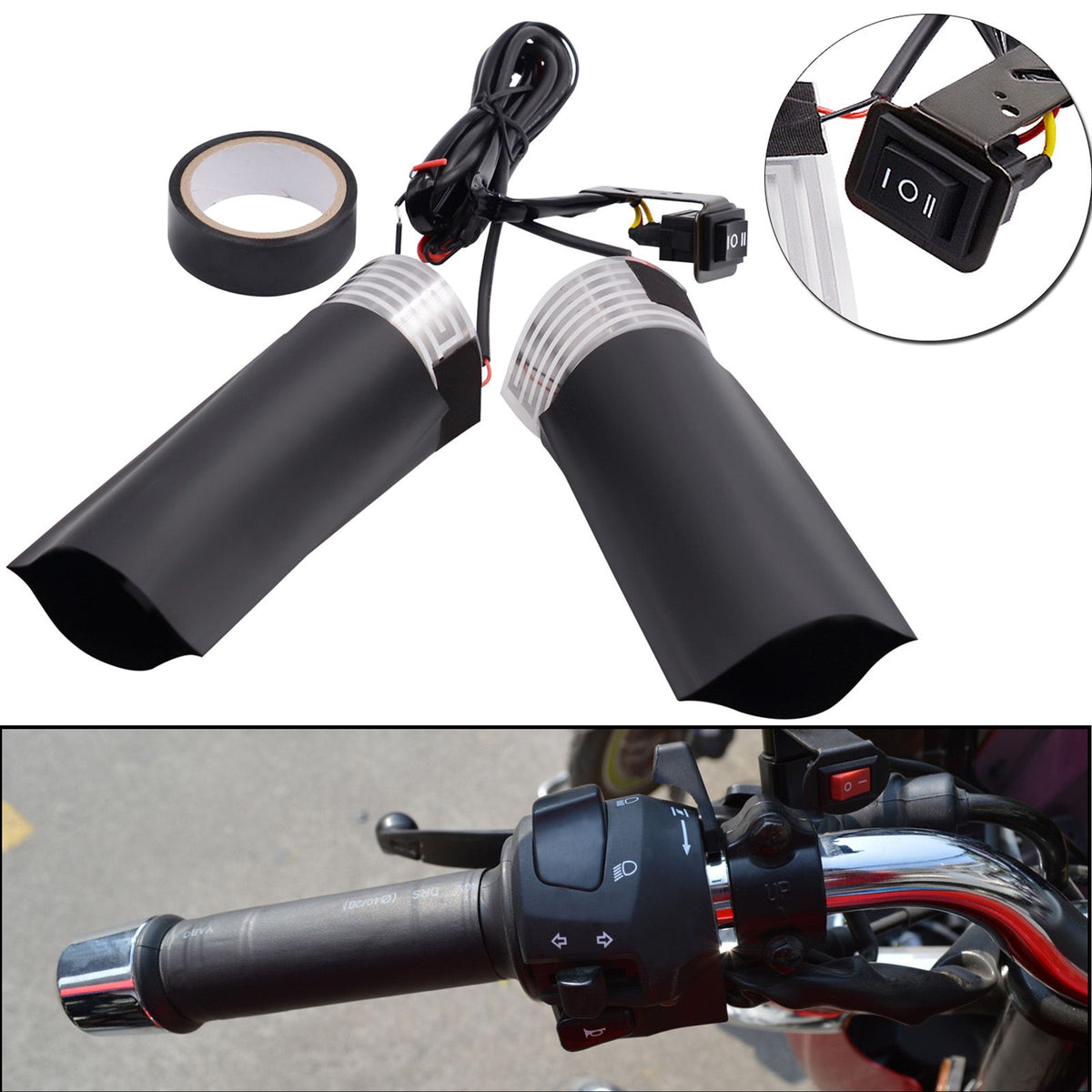 12V Heated Hand Grips Pad Handlebar Warm Heater Multi-Temperature For Motorcycle Generic