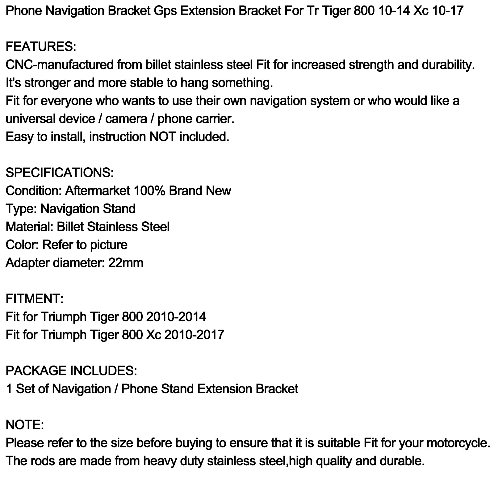 Gps Extension Bracket Phone Navi Bracket Fits For Tr Tiger 800 10-14 Xc 10-17 Generic