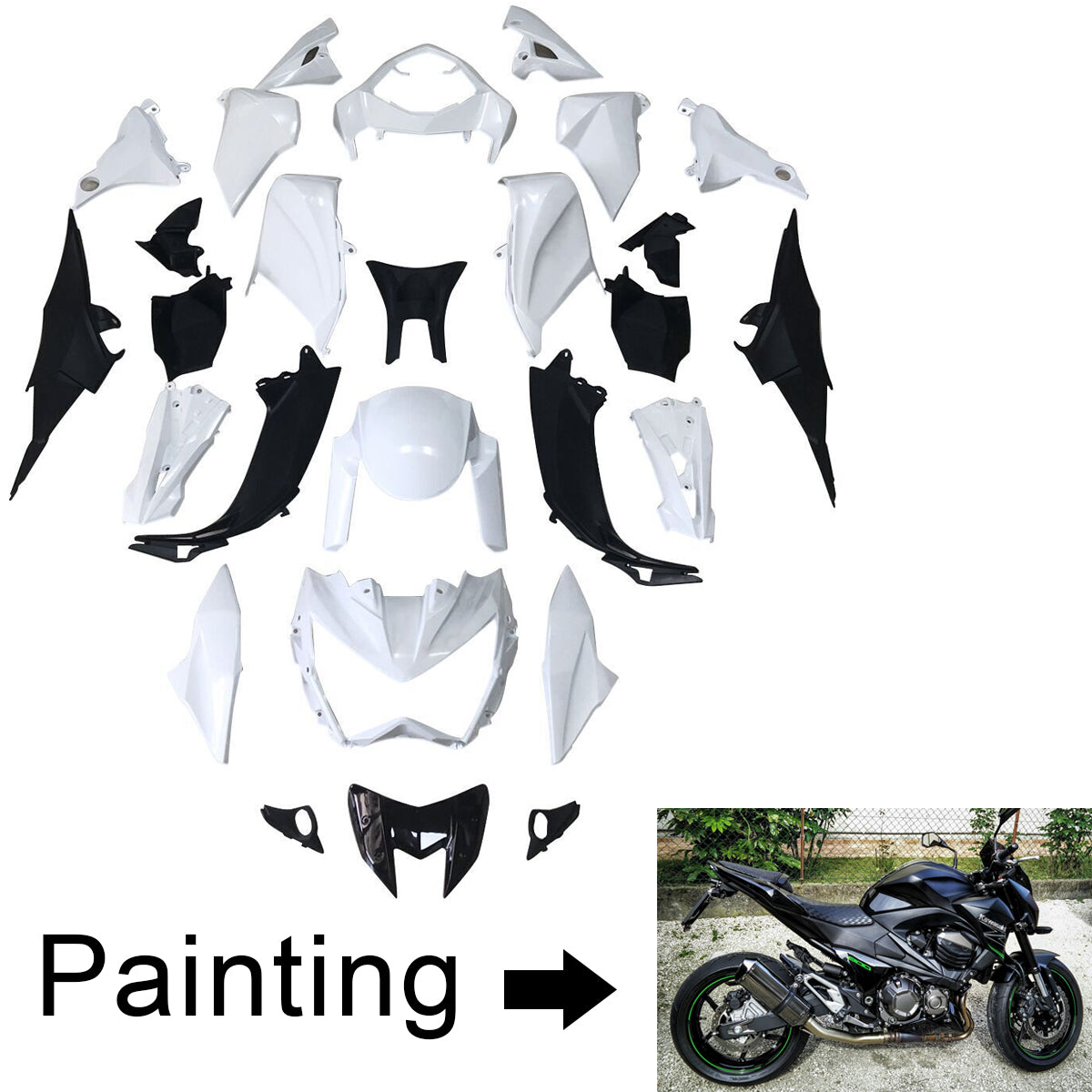 Amotopart 2013–2018 Kawasaki Z800 schwarzes Verkleidungsset