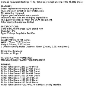 Raddrizzatore regolatore di tensione adatto per John Deere 2520 26.4Hp 4010 18.5Hp Diesel