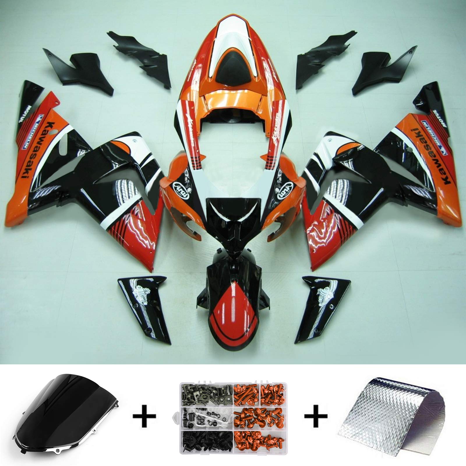 Amotopart Kawasaki 2004-2005 ZX10R Black Red Orange Fairing Kit