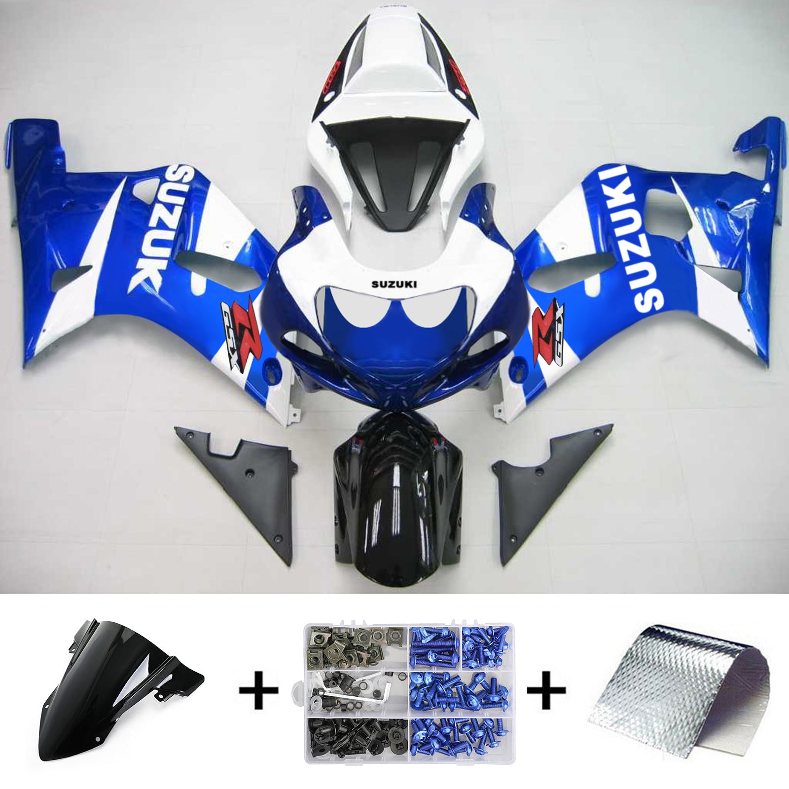 Amotopart Suzuki 01-03 GSXR600 & 00-03 GSXR750 Fairing White Blue Kit