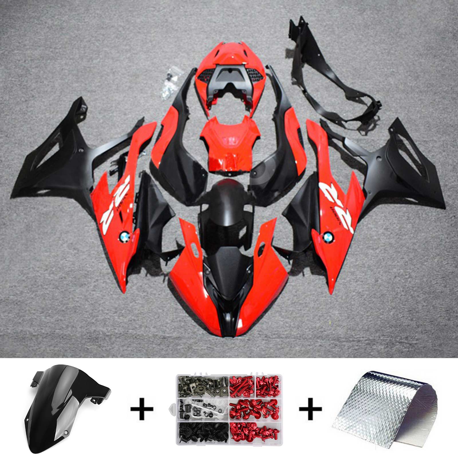 Amotopart 2019-2022 BMW S1000RR/M1000RR Kit de carénage de course rouge noir