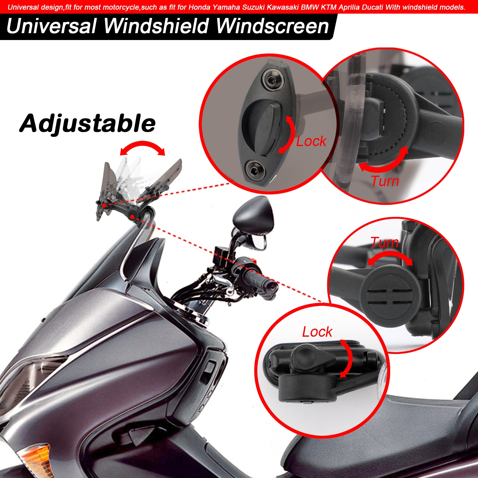 Adjustable Clip On Windshield Extension Spoiler Wind Deflector Smoke