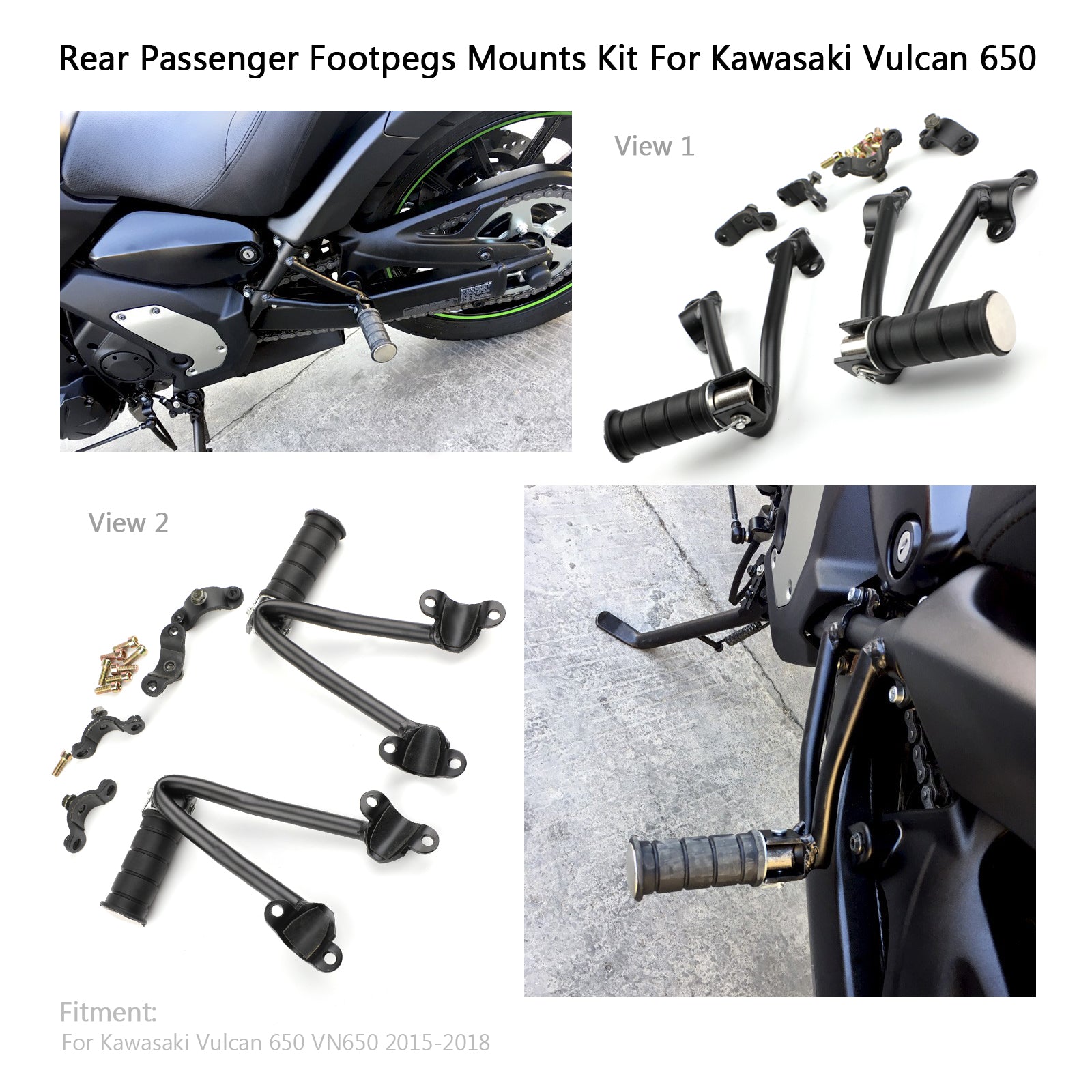 Kawasaki Vulcan 650 VN650 2015+ Support de repose-pieds passager arrière noir