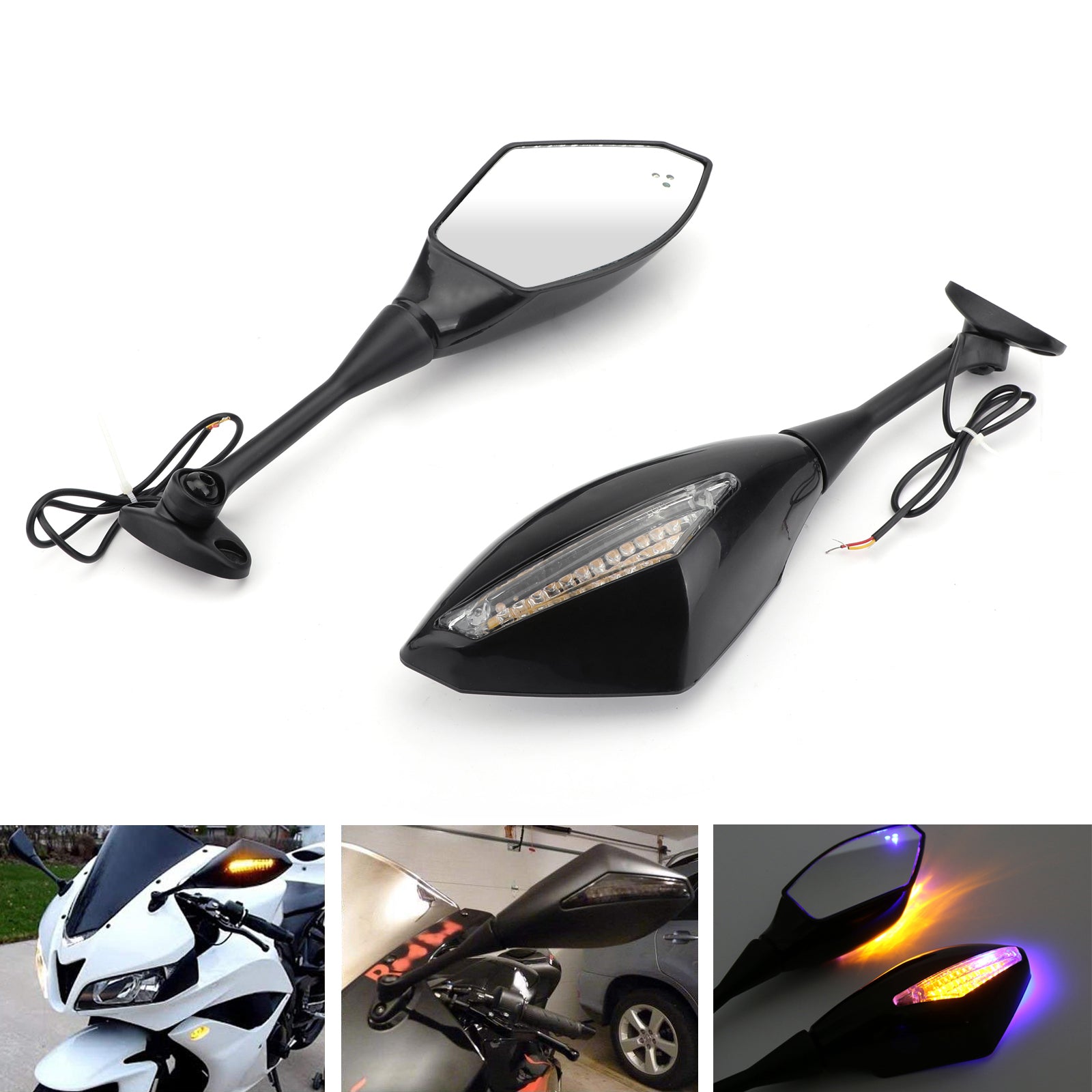 Rear View Mirrors w/ LED Turn Signals For Honda CBR600RR 03-14 CBR1000RR 04-07