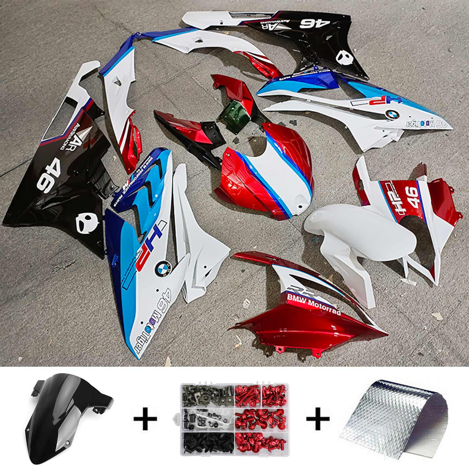 Amotopart 2019-2022 BMW S1000RR/M1000RR Kit de carénage de course rouge blanc bleu