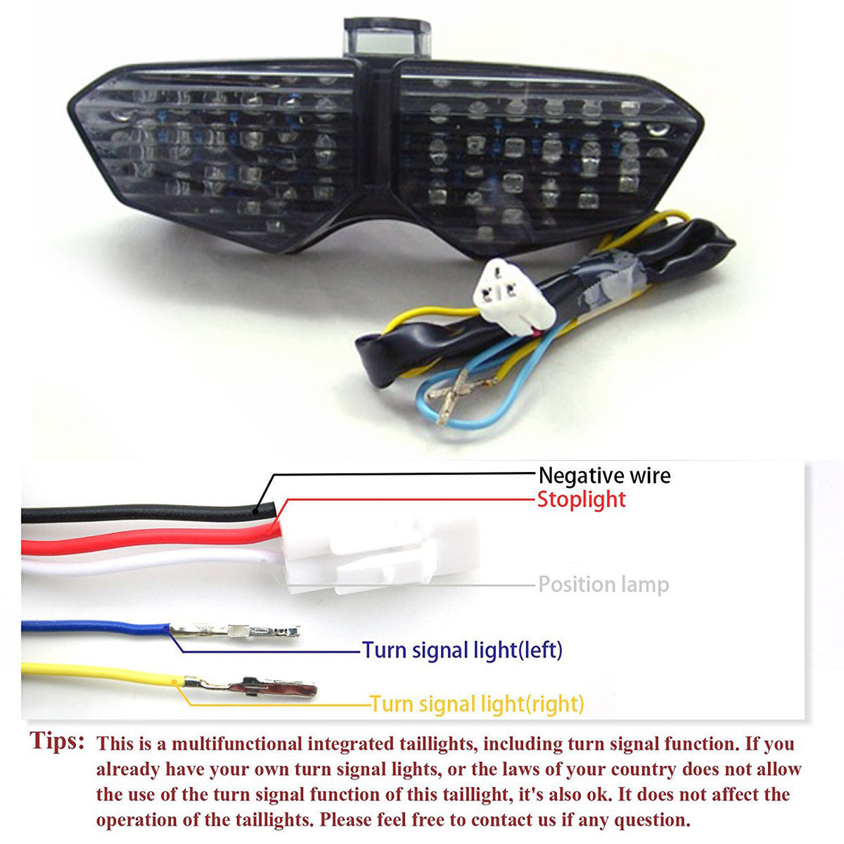 Yamaha 03-05 YZF R6 & 06-08 YZF R6S Feu arrière LED intégré Clignotants Fumé