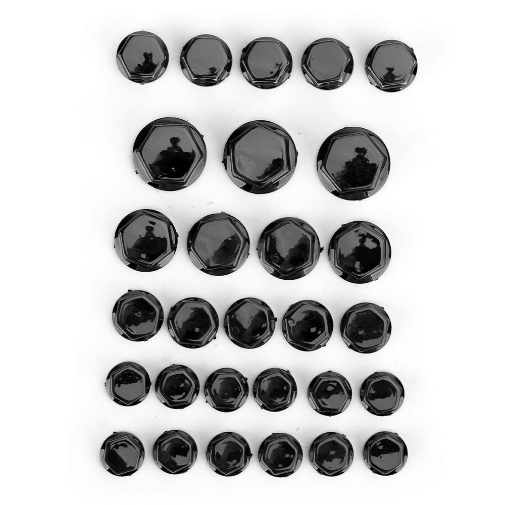 Set mit 30 schwarzen Motor-Wasserpumpengehäuse-Schrauben, Muttern, Schrauben, Kappen und Abdeckungen in 5 Größen