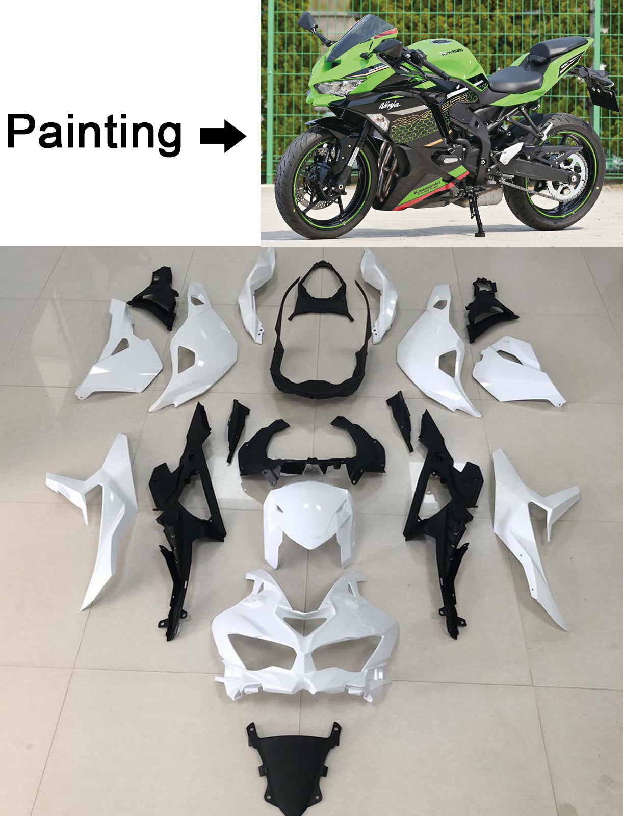 Amotopart 2019-2024 Kawasaki Ninja ZX25R ZX4R ZX4RR Grün Schwarz Verkleidungssatz