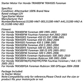 Motorino di Avviamento Elettrico per Honda TRX 400FW Fourtrax Foreman 400 500 1995-2003