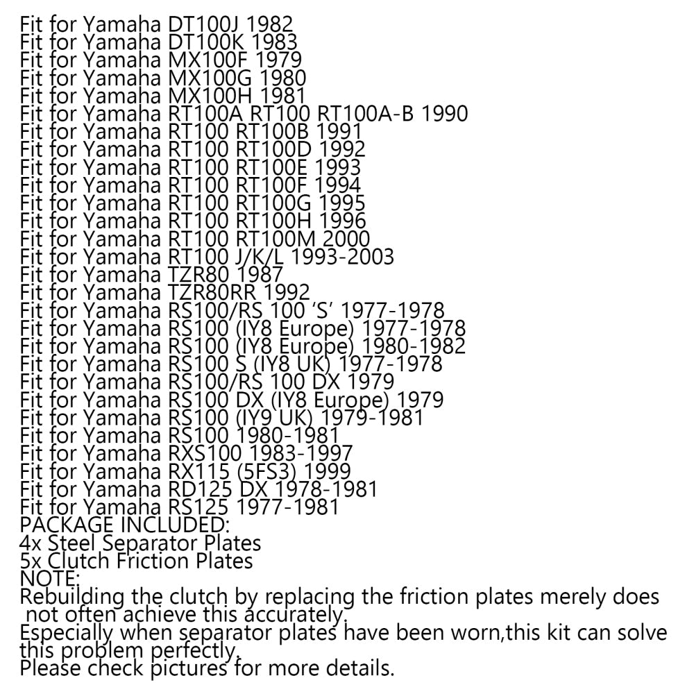 クラッチキット スチール & フリクションプレート ヤマハ XT125 RT100 RS100 TZR80 YBR125 に適合