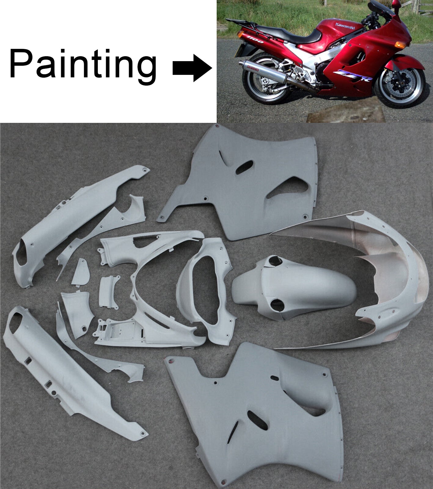 Amotopart 1993-2003 Kawasaki ZZR1100 Red Style1 Fairing Kit