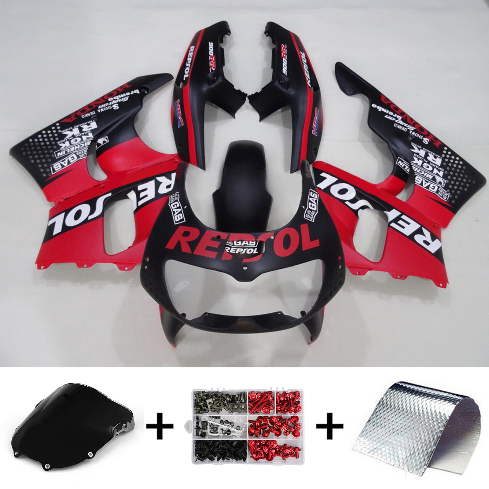 Amotopart 1994-1995 Honda CBR900RR 893 Kit de carénage noir mat et rouge Repsol