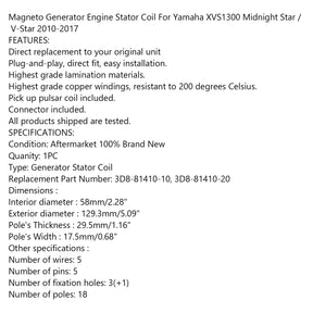 Statore del generatore per Yamaha XVS1300 V-Star / Midnight Star 10-17 3D8-81410-10