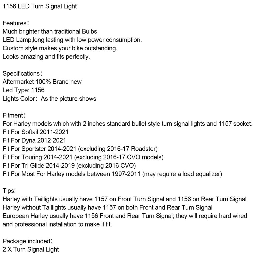 1156 LED Turn Signal Light Inserts Lamp Fit for Softail Touring Dyna Sportster