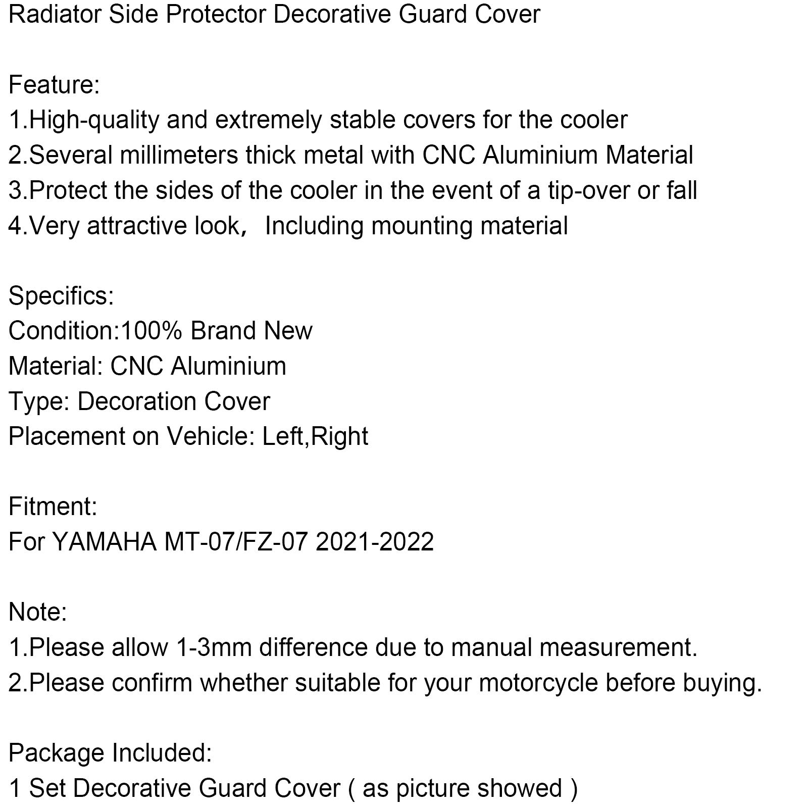 Radiator Side Protector Guard Cover For Yamaha MT-07 FZ-07 2021-2022 Generic
