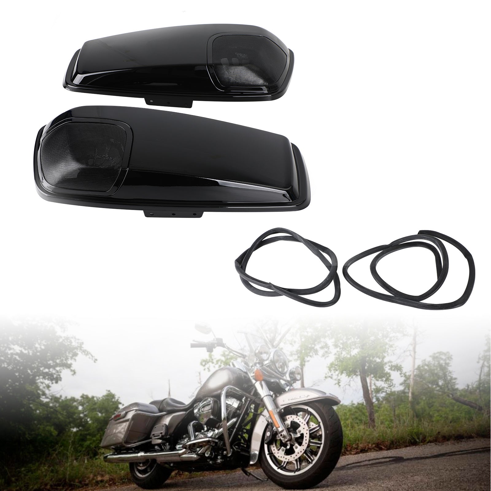 Copricerniere Per Borse Laterali Harley Touring 2014-2018 – Set Di 2 In Alluminio E ABS, Nero Fumé (Dx E Sx)