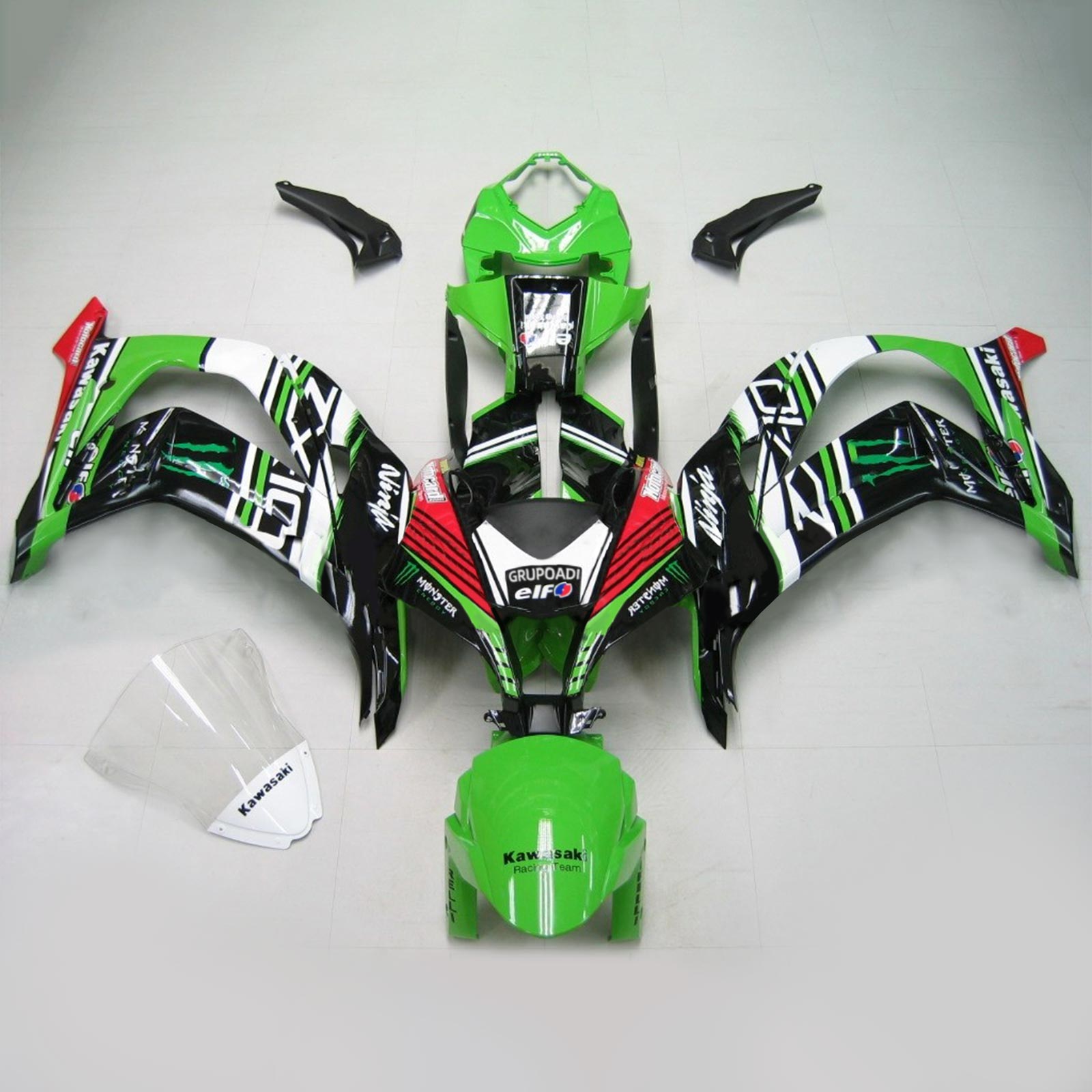 Amotopart 2021-2025 Kawasaki ZX10R ZX10RR Grön Svart Style4 Fairing Kit