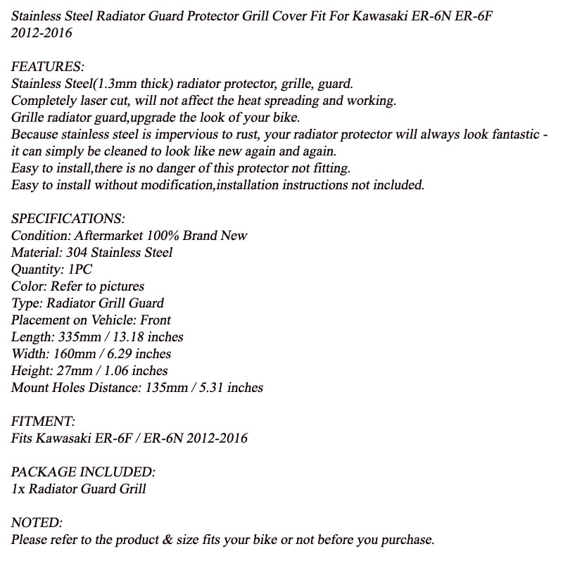 Silver Radiator Grill Guard Protector for Kawasaki ER-6F / ER-6N 2012-2016