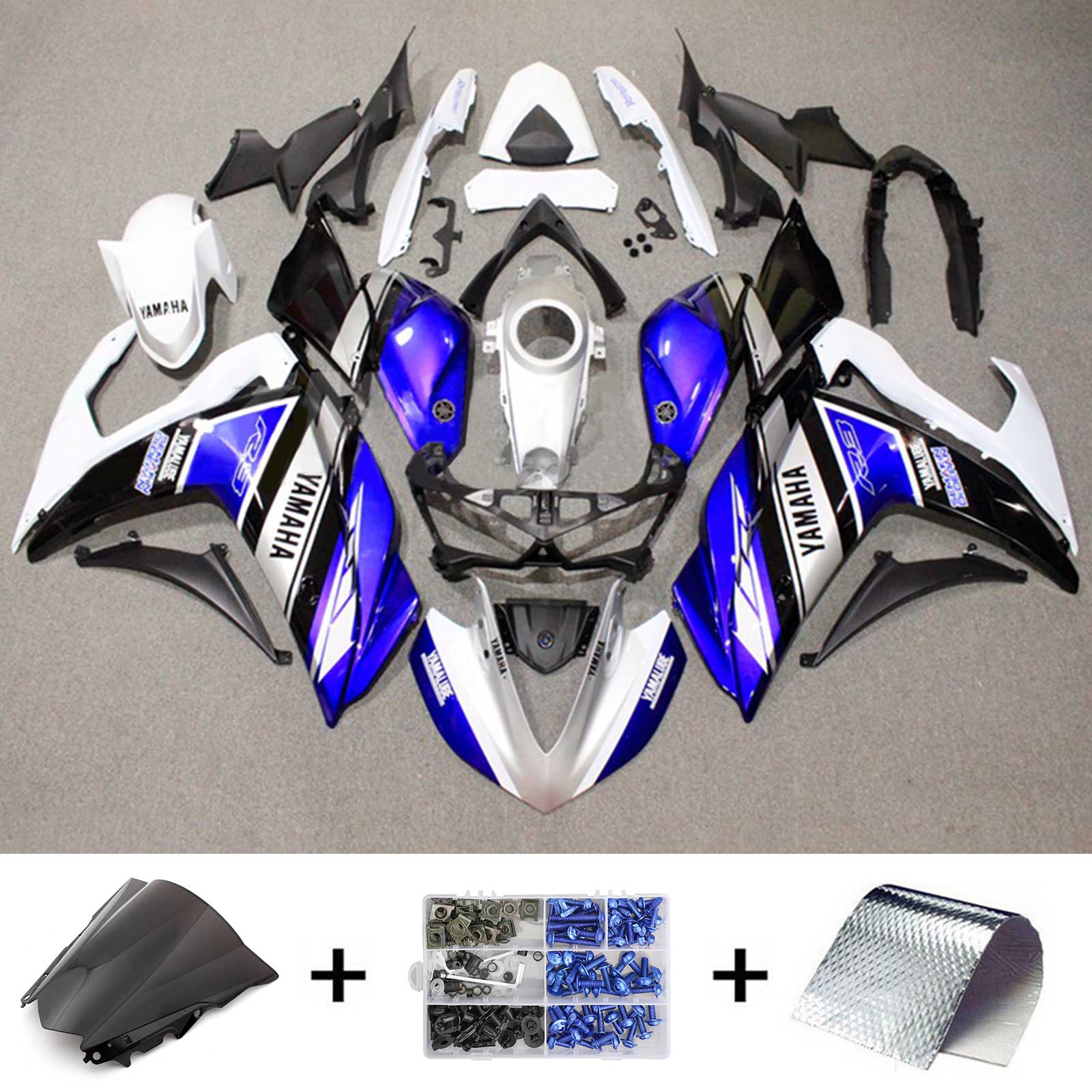 Kit de carénage Amotopart Yamaha 2014-2018 YZF R3 & 2015-2017 YZF R25 Kit de carénage bleu blanc