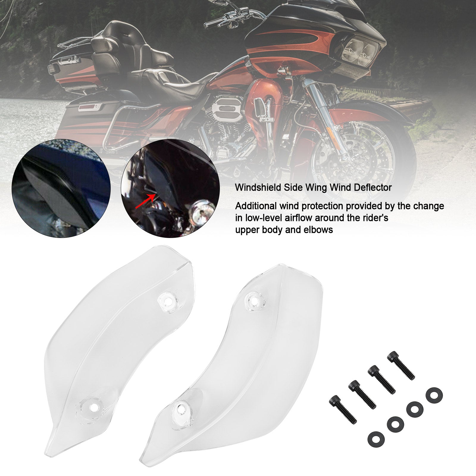 15-21 Touring Road Glide clear Generic Fairing Windshield Side Wing Wind Deflector