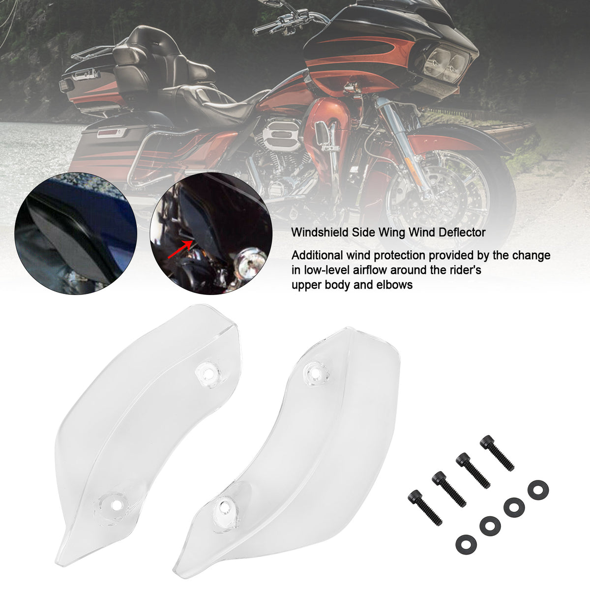 Fairing Windshield Side Wing Wind Deflector For Touring Road Glide 2015-2021 clear Generic