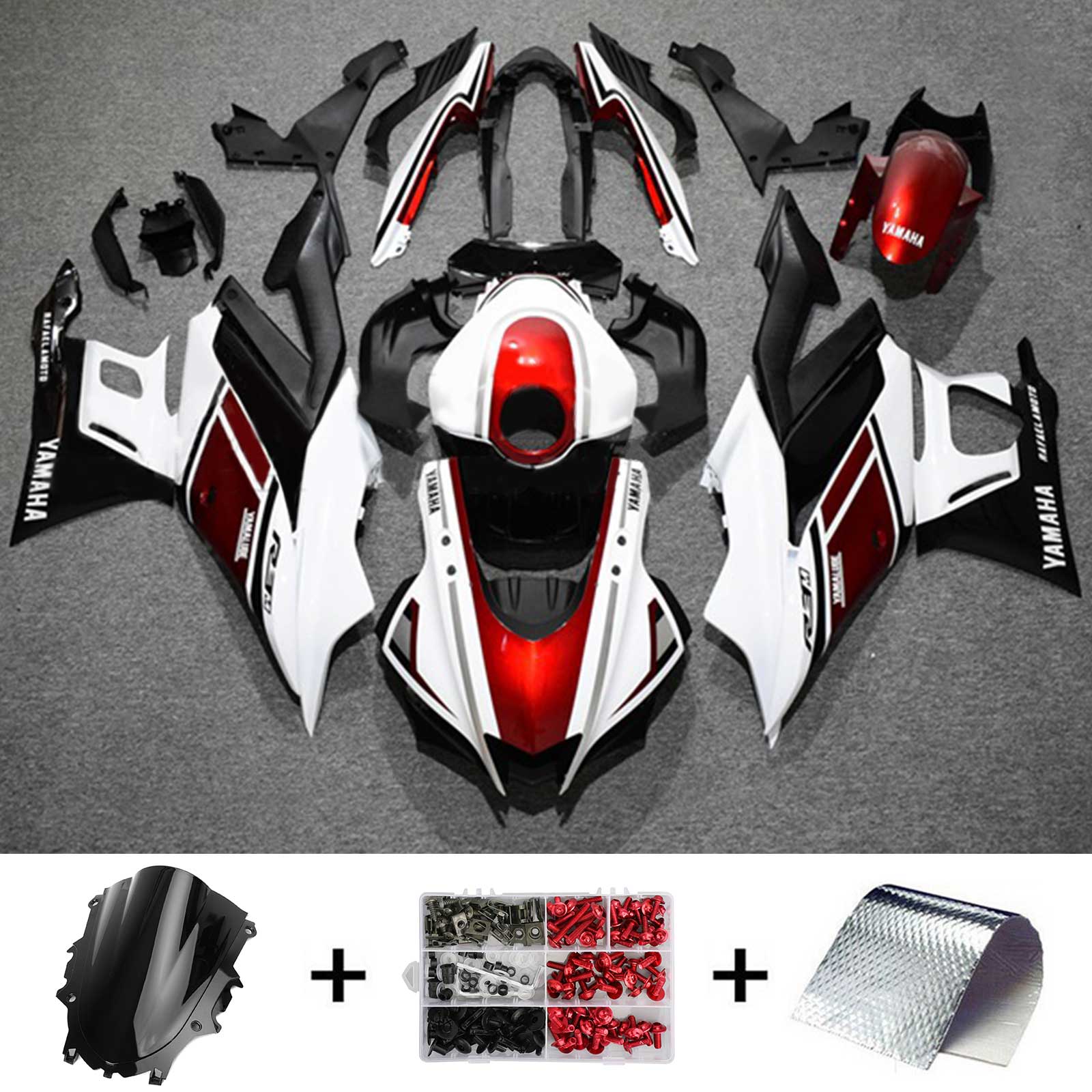 Amotopart Yamaha 2019–2021 YZF R3/YZF R25 Rot Schwarz Weiß Verkleidungsset