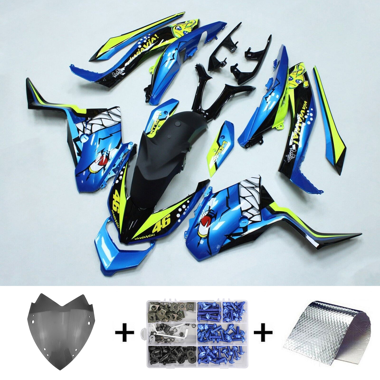 Amotopart 2017-2021 Yamaha XMAX300 carena blu e giallo Sharkteeth Kit